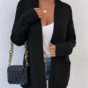 NWT Women's Black Cable Knit Cardigan Sweater